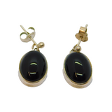Pair of Sterling Silver Cabochon Black Onyx Stud Drop Earrings Modern c2000
