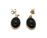 Pair of Sterling Silver Cabochon Black Onyx Stud Drop Earrings Modern c2000