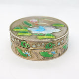 20th Century Japanese Silver Plated Colourful Enamel Trinket Pot Antique c1920s