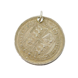 Sterling Silver Queen Victoria Sixpence Coin Charm Pendant Antique 1887