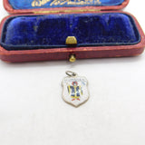 Sterling Silver and Enamel Muchen Travel Shield Charm Pendant Vintage c1970