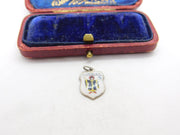 Sterling Silver and Enamel Muchen Travel Shield Charm Pendant Vintage c1970