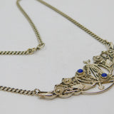 Sterling Silver Lapis Lazuli Heart & Floral Filigree Curb Necklace Modern c1990