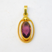 20th Century Amerikana Gold Plated Amethyst Set Drop Pendant Vintage