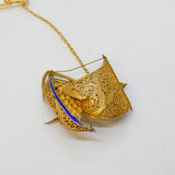 Maltese Sterling Silver Gilt & Enamel Sailing Ship Brooch Antique c1930