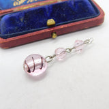 Sterling Silver Pink Glass Bead Drop Charm Pendant Vintage c1970