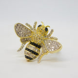Sterling Silver Gilt Black-White Spinel Set Bumble Bee Ring Vintage c2000