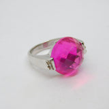 Sterling Silver Faceted Ruby & White Topaz Studio Band Ring Vintage c1990 Size P