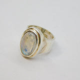 Sterling Silver Oval Moonstone Cabochon Studio Style Ring Vintage c1970 Size O