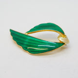 Scandinavian Sterling Silver Gilt Green Enamel Floral Spray Brooch Vintage