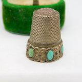 19th Century 800 Silver, Turquoise & Crystal Set Sewing Thimble Antique c1880
