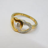 Sterling Silver & Gilt Paste Set Entwined Hearts Dress Ring Vintage c1970 Size N