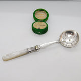 Edwardian Silver, Mother of Pearl & Plated Sugar Caster Spoon Antique 1902