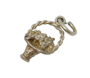 Sterling Silver Flower Basket Charm Pendant Vintage c1970