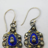 Georgian Sterling Silver, Marcasite, Enamel & Gold Floral Drop Earrings Antique