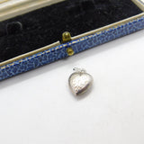 Sterling Silver Floral Pattern Puffy Heart Charm Pendant Vintage c1970
