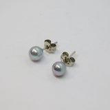 Pair of Sterling Silver Grey Iridescent Faux Pearl Stud Earrings Vintage c1970