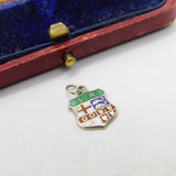 Sterling Silver and Enamel Travel Shield Charm Pendant Vintage c1970