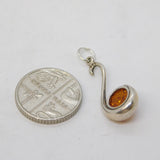 Sterling Silver Amber Drop Charm Pendant Vintage c1970s
