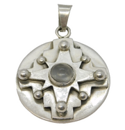 Large Sterling Silver Cross Pattern Moonstone Cabochon Pendant Vintage c1970