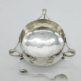 Art Nouveau Planished Sterling Silver Sugar Bowl & Tongs Antique 1906 Birmingham