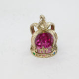 Sterling Silver Pink Crystal Crown Charm Pendant Vintage c1990