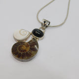 Sterling Silver Ammonite Fossil & Shell Studio Pendant Necklace Vintage c2000
