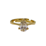 Gold On Sterling Silver Paste Peardrop Adjustable Ring Modern c1990 Size M 1/2