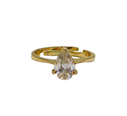 Gold On Sterling Silver Paste Peardrop Adjustable Ring Modern c1990 Size M 1/2