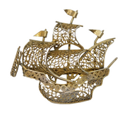 Maltese .900 Silver Gilt Filigree Sailing Ship Brooch Pin Vintage c1970