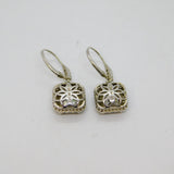 Pair of Sterling Silver CZ Cushion Style Leverback Drop Earrings Modern c1990