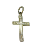 Sterling Silver Small Patterned Cross Charm Pendant Vintage c1970
