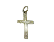 Sterling Silver Small Patterned Cross Charm Pendant Vintage c1970