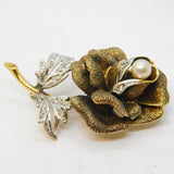 Sterling Silver Gilt & Paste Set Floral Spray Brooch Vintage c1970s