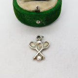 Sterling Silver Tennis Racket Charm Pendant Vintage c1970