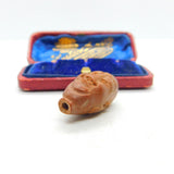 Chinese Export Carved Nut Seed Bead Pendant In Face Form Antique c1900