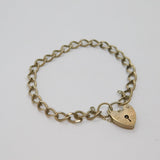 Sterling Silver Heart Padlock Clasp Flat Curb Bracelet Vintage 1979 London