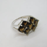 Sterling Silver 8 Smoky Quartz Modernist Cocktail Ring Vintage c1970 Size N 1/2