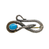 Sterling Silver Turquoise Snake Serpent Textured Studio Brooch Pin Vintage c1970