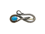 Sterling Silver Turquoise Snake Serpent Textured Studio Brooch Pin Vintage c1970