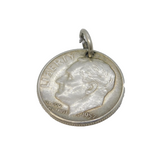 Silver Plated American One Dime Coin Charm Pendant Vintage c1970