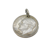 Silver Plated American One Dime Coin Charm Pendant Vintage c1970