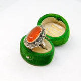 Sterling Silver Carnelian & Marcasite Art Deco Dress Ring Antique c1930 Size M