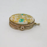 Sterling Silver White & Aqua Glass & Gold Foil Pill Box Pendant Vintage c1970