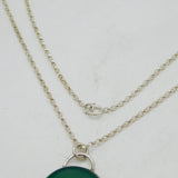 Sterling Silver & Banded Green Agate Drop Pendant Necklace Vintage c1970