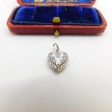 Sterling Silver Diamond Paste Heart Charm Pendant Vintage c1970