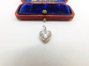 Sterling Silver Diamond Paste Heart Charm Pendant Vintage c1970