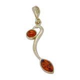 Sterling Silver Baltic Amber Leaf Form Drop Charm Pendant Contemporary c1990s