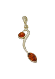 Sterling Silver Baltic Amber Leaf Form Drop Charm Pendant Contemporary c1990s