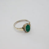 Sterling Silver Oval Malachite Dress Band Ring Vintage c1970 Size M 1/2